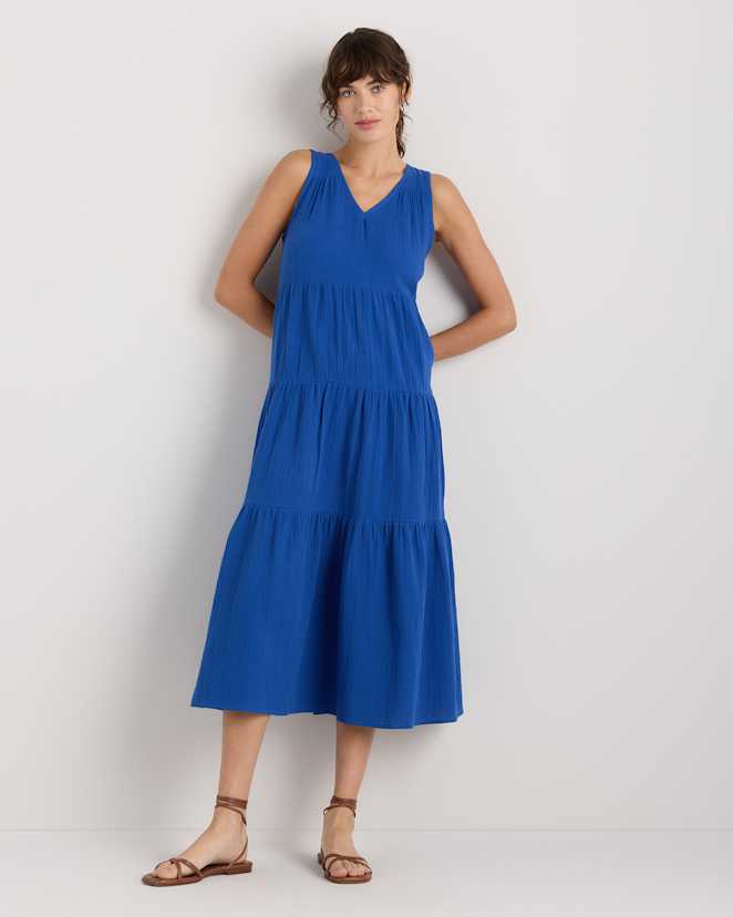 Orchid Blue 100% Organic Cotton Gauze Tiered Maxi Dress