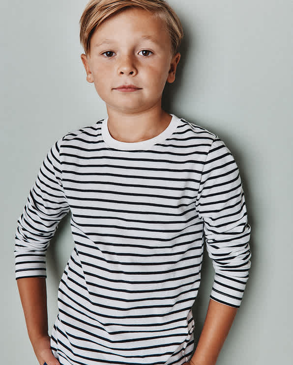 Black/White Stripe 100% Organic Cotton Jersey Long Sleeve Tee