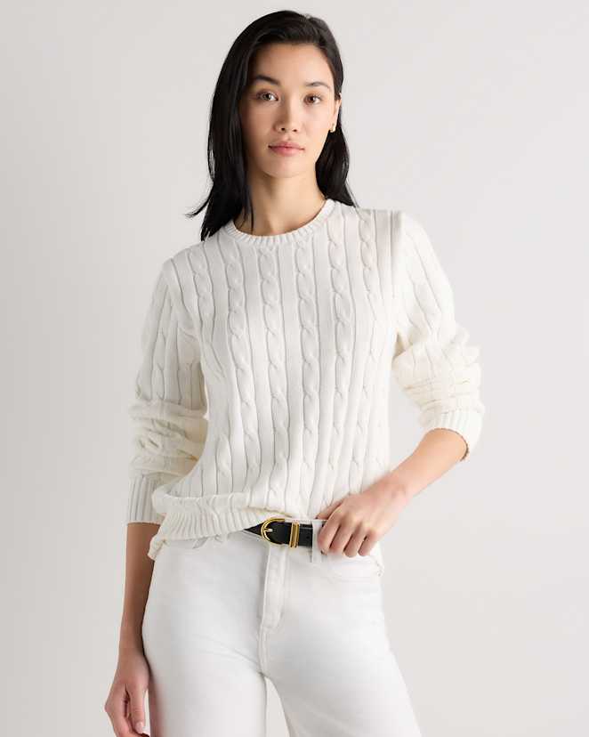 Ivory Pull en tricot torsadé 100 % coton biologique à col rond