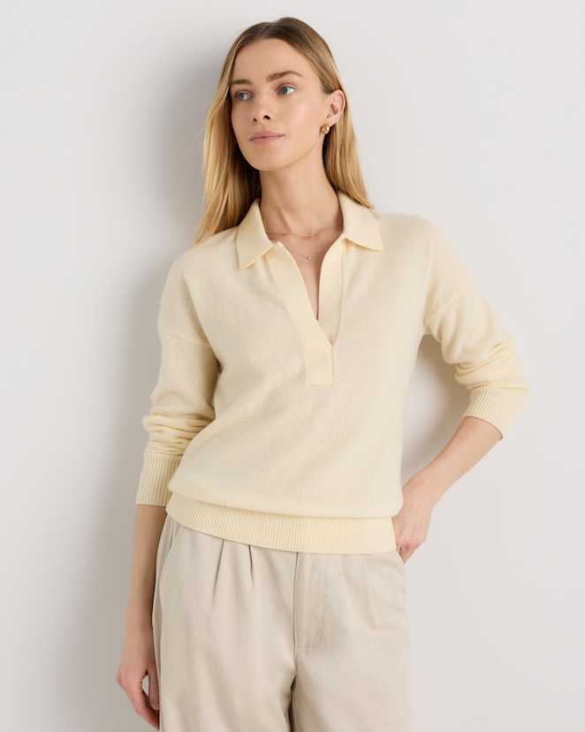 Pale Custard Yellow Mongolian Cashmere Polo Sweater