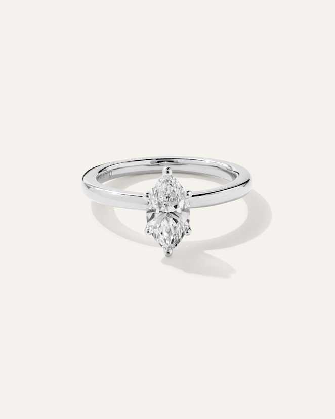 White Gold Lab Grown Diamond Marquise Comfort Fit Engagement Ring - 1ct