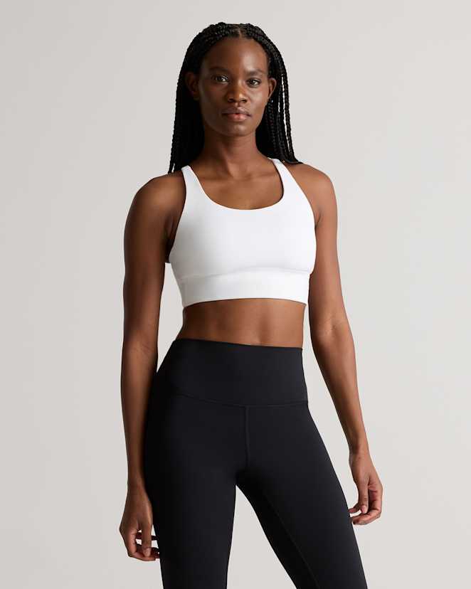 Classic White Power-Up Long Line Strappy Sports Bra