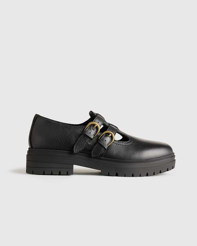 Black Italian Leather Lug Sole Mary Jane