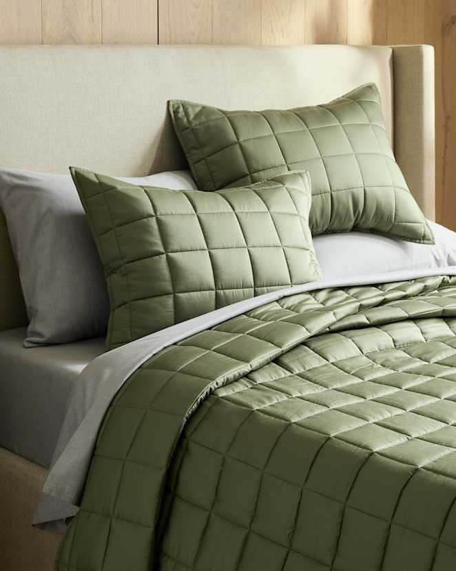 Olive Bamboo Box Quilted Sham Set