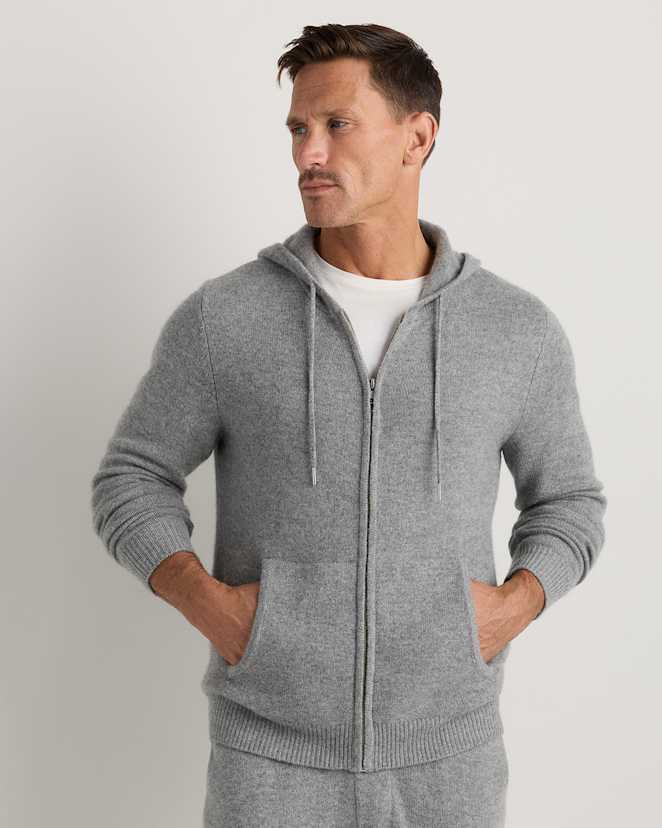 M-HKT-3-HEAGRE 02 EDITED Heather Grey Mongolian Cashmere Full-Zip Hoodie