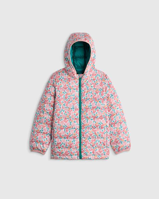 Pink/Green Floral Lightweight Down Hooded Puffer Jacket
