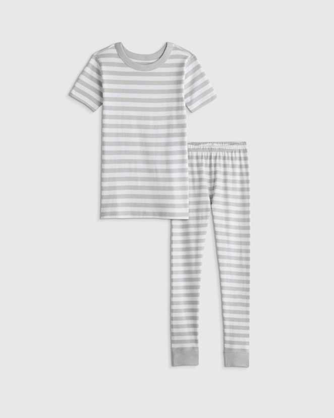 Grey Stripe 100% Organic Cotton Short Sleeve and Pant Pajama Set