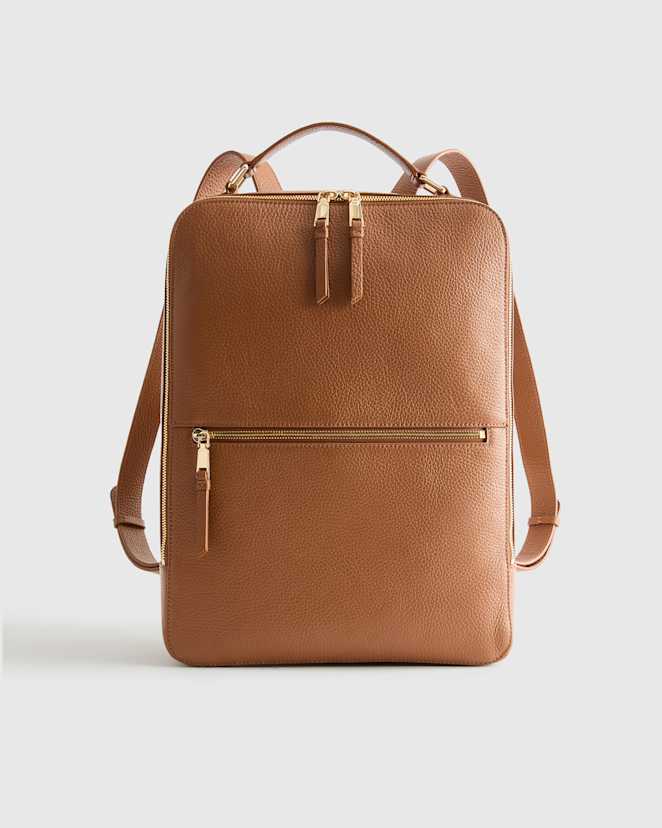 Cognac Italian Leather Laptop Backpack