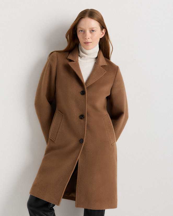 Mocha Brown Camel Hair Single-Breasted Midi Coat