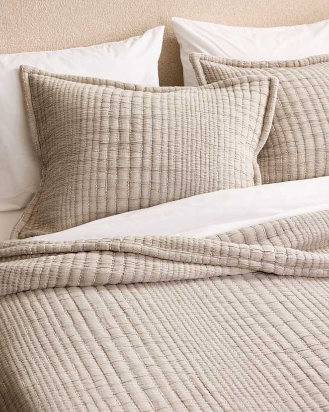 Taupe Organic Cotton Channel Stitch Sham Set