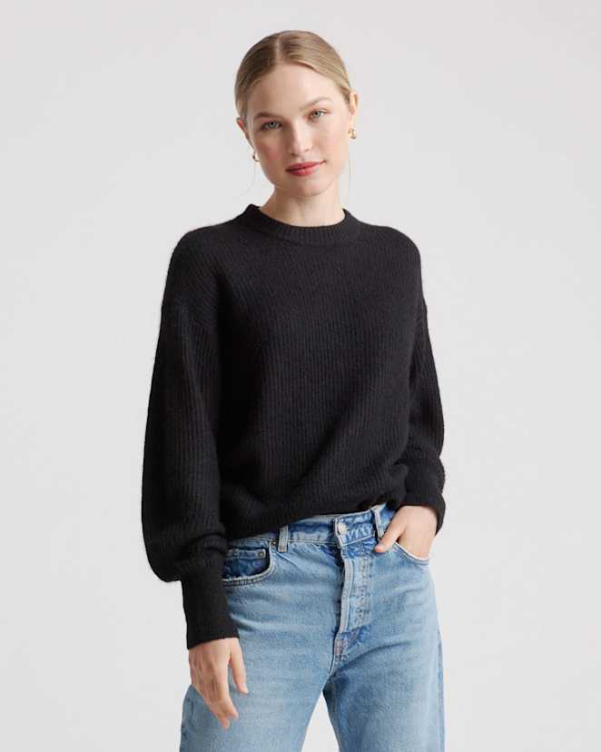 Black Baby Alpaca-Wool Crew
