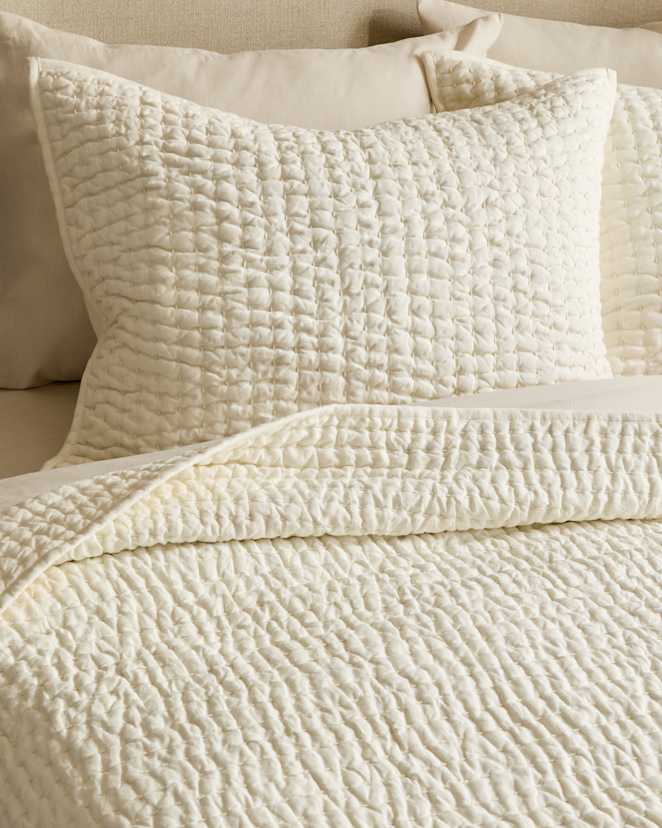 Ivory European Linen Cotton Stitch Sham Set