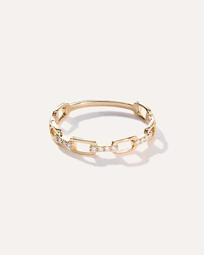 Yellow Gold 14K Gold Diamond Paperclip Link Ring