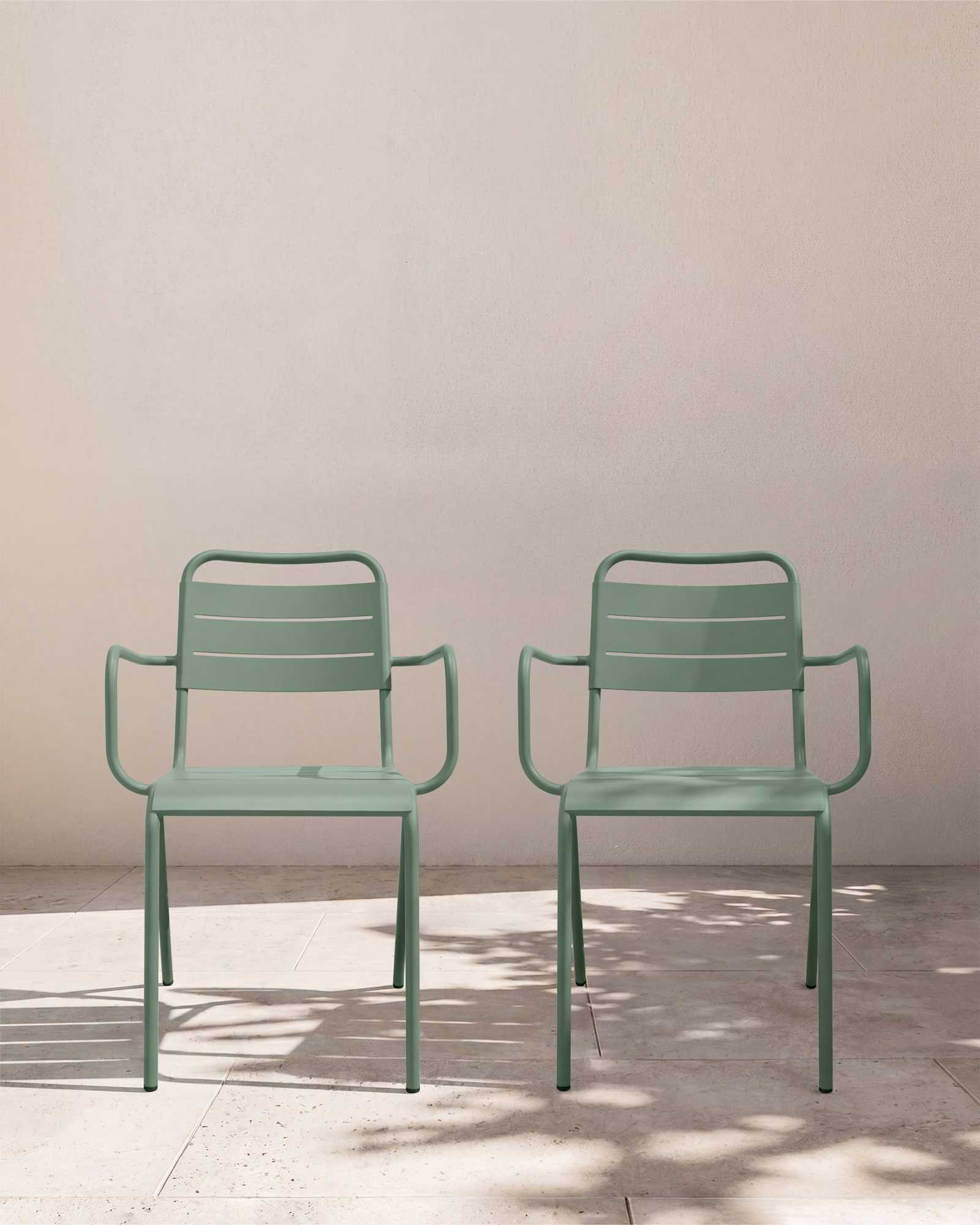 Sage Green Powder-Coated Aluminum Outdoor Stacking Armchair (Set of 2)
