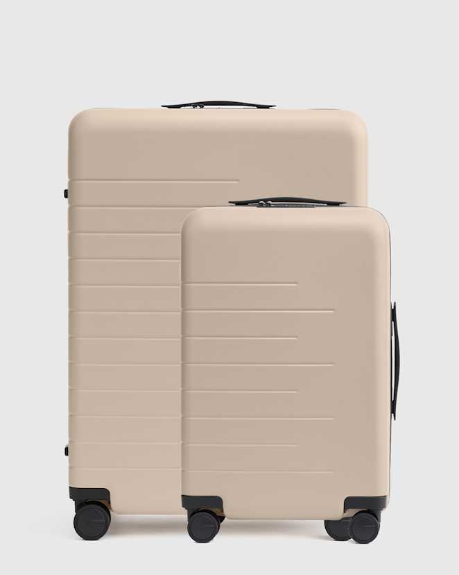 Tan Expandable Carry-On & Large Check-In Suitcase Bundle