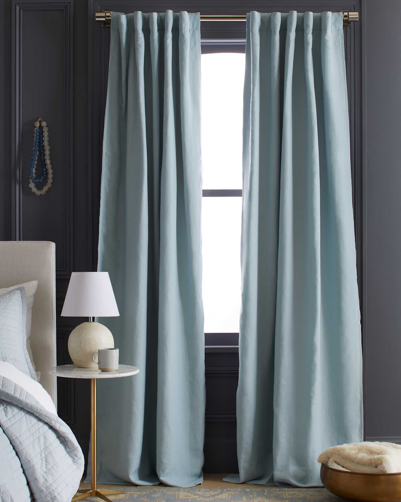 Light Blue European Linen Room Darkening Curtain - Single Panel