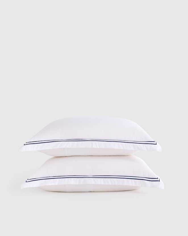 Navy Embellished Classic Organic Percale Sham Set