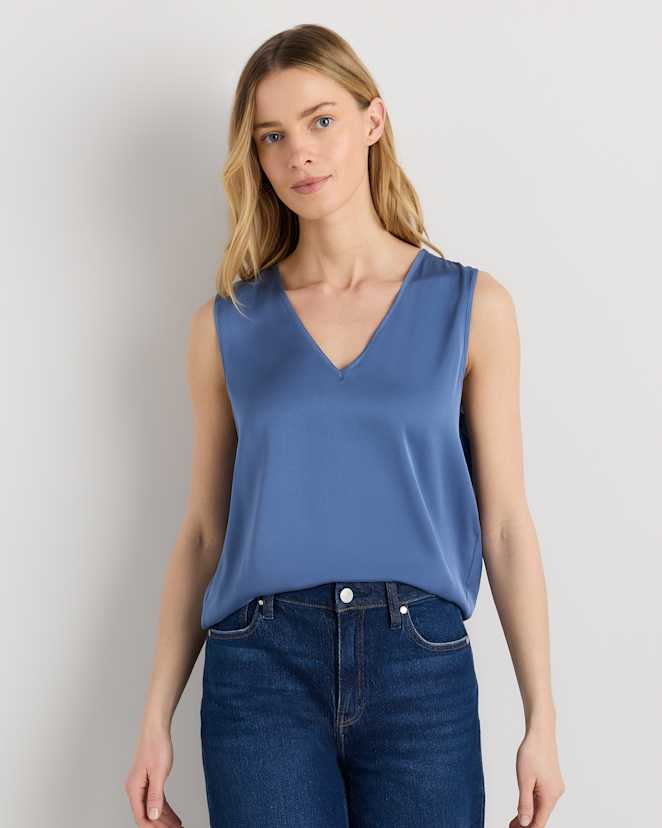 Moonstone Blue Washable Stretch Silk Tank