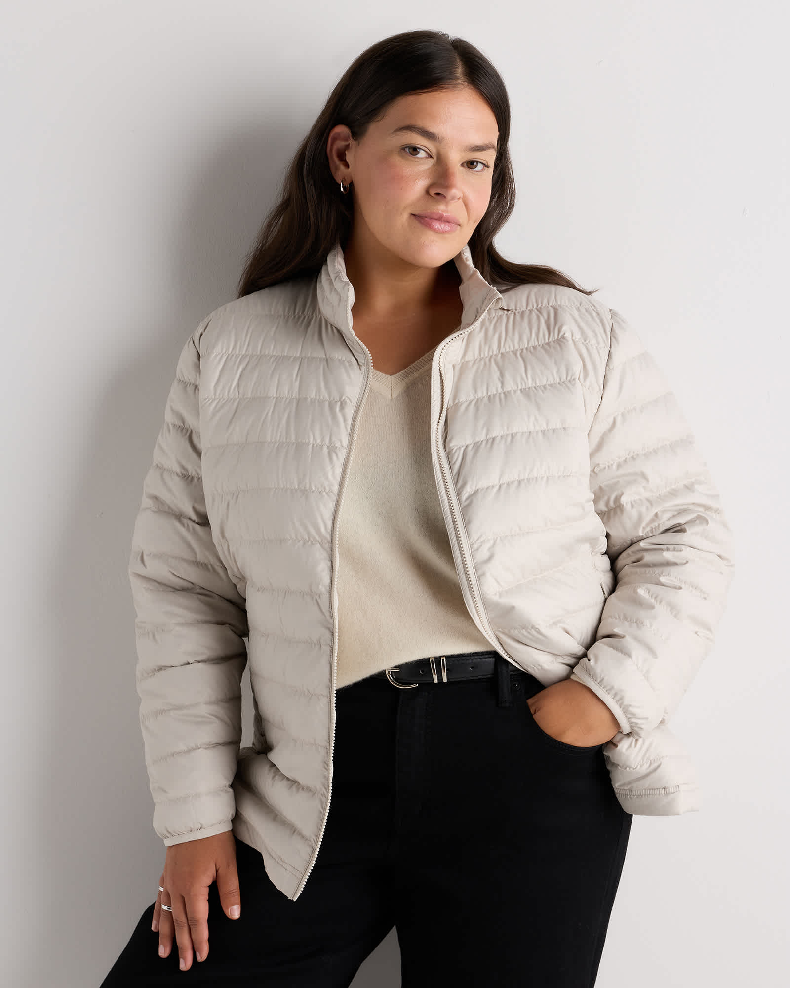 Travertine Beige Lightweight Down Packable Puffer Jacket