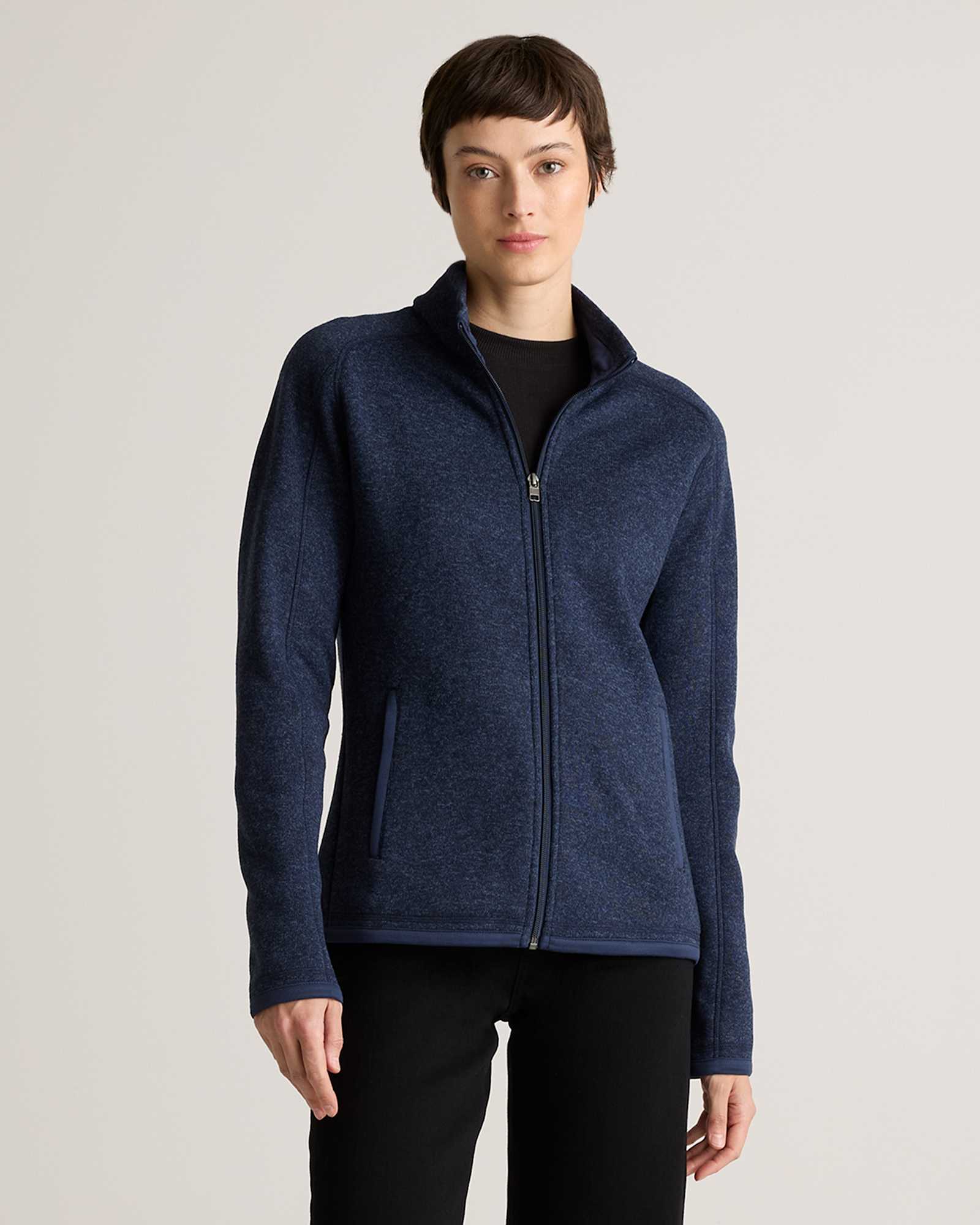 Navy Sweater-Knit Fleece Full-Zip Jacket