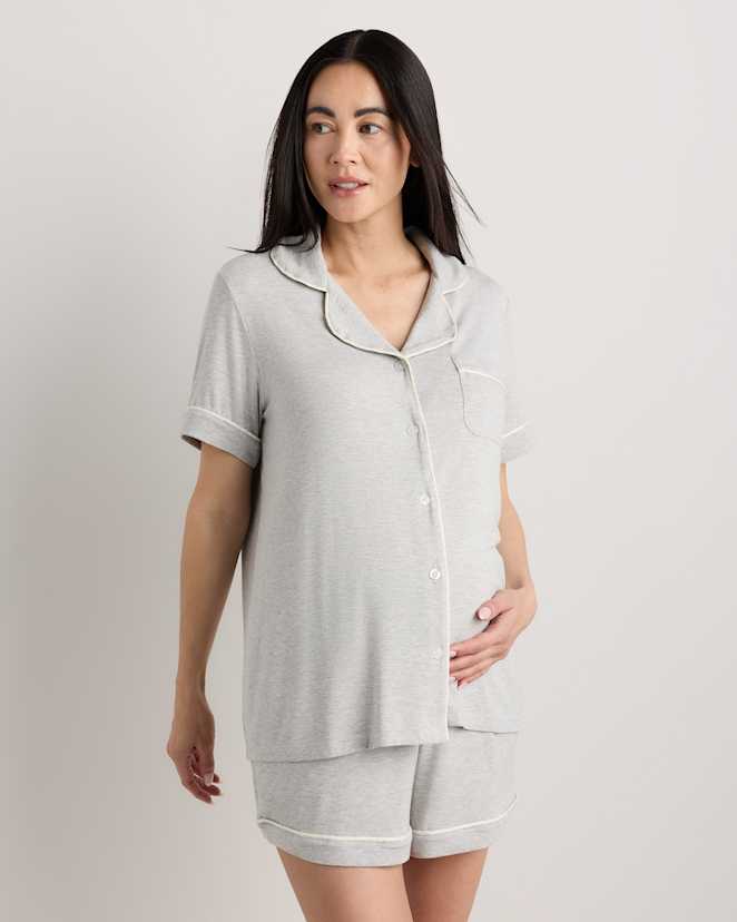 Heather Grey Bamboo Jersey Maternity Short Sleeve Pajama Set