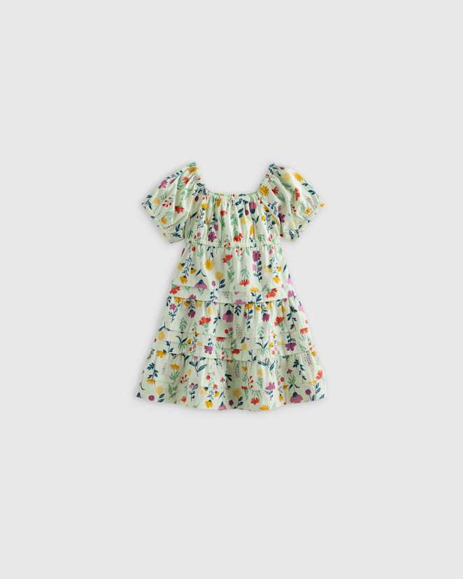 Botanical Floral 100% Organic Cotton Poplin Tiered Dress