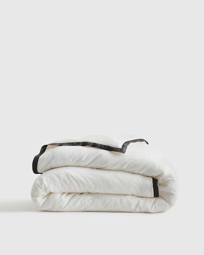 White/Charcoal European Linen Contrast Flange Duvet Cover