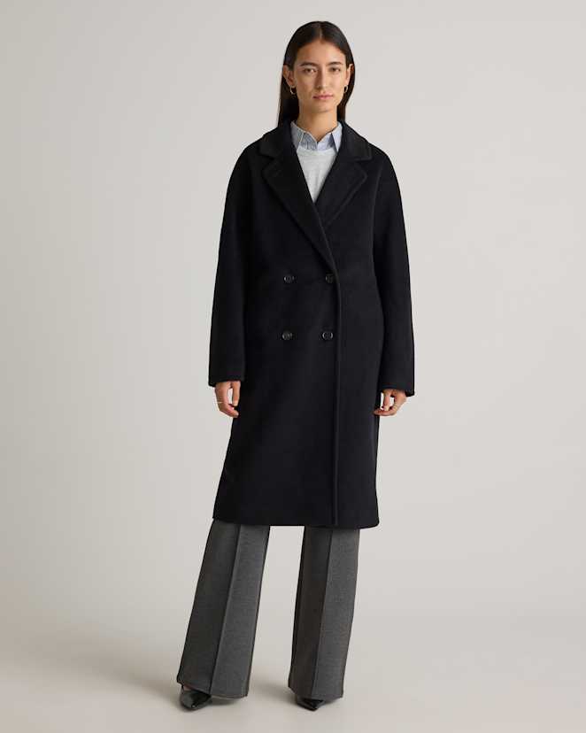 Black Camel Hair Double-Breasted Slouch Coat