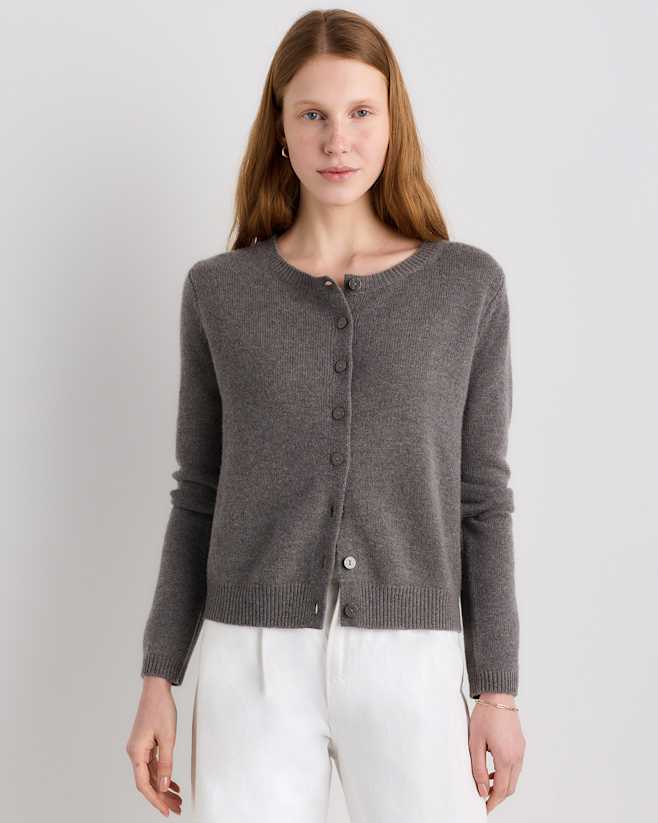Elk Brown Mongolian Cashmere Cropped Crew Cardigan