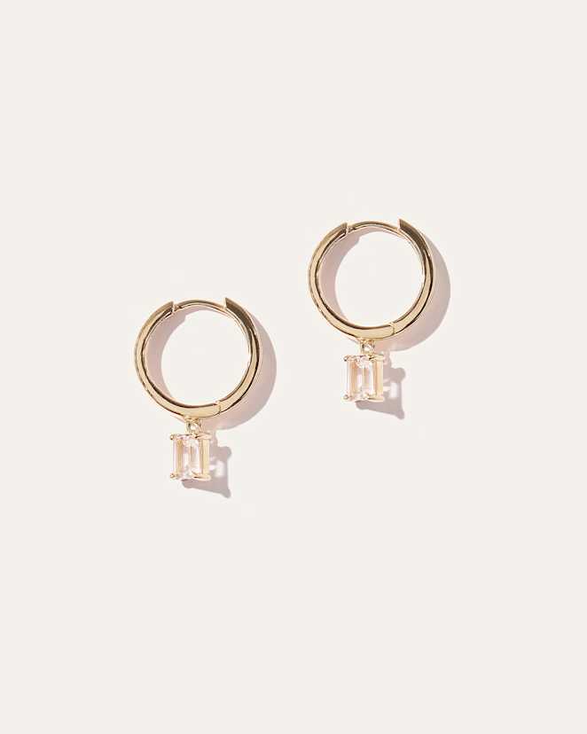 Gold Vermeil Emerald Cut Topaz Dangle Hoops