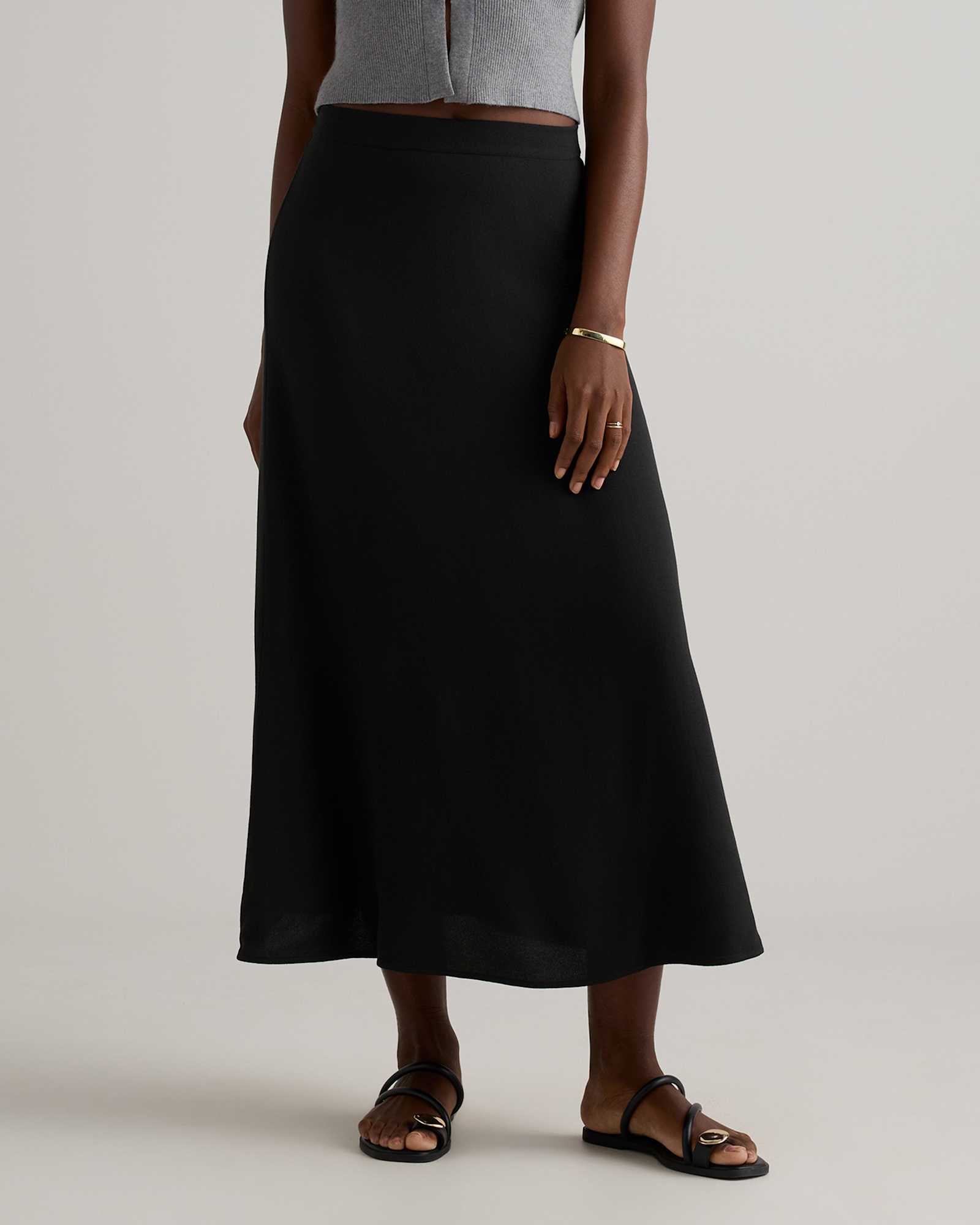 True Black Lightweight Crepe Slip Skirt