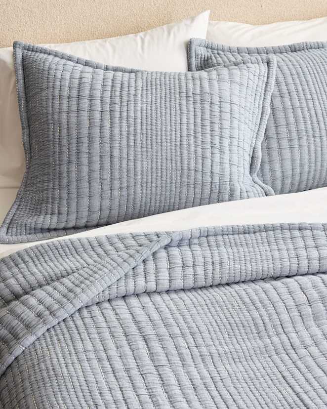 Blue Organic Cotton Channel Stitch Sham Set