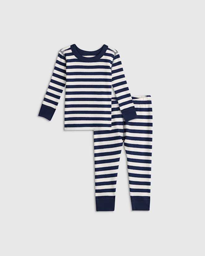 Navy Stripe 100% Organic Cotton Long Sleeve and Pant Pajama Set