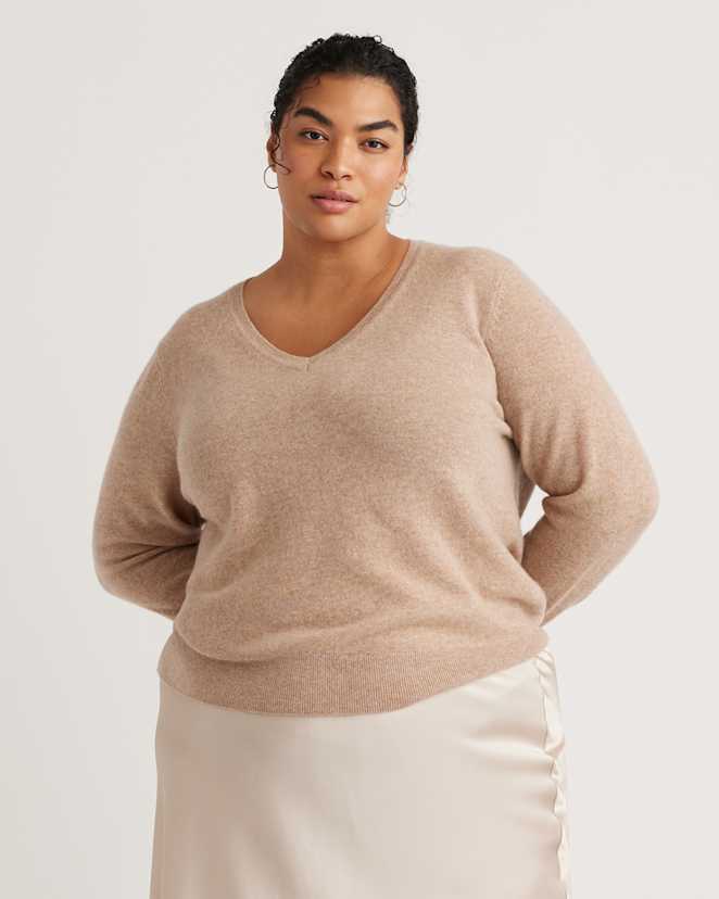 Oatmeal Mongolian Cashmere V-Neck Sweater