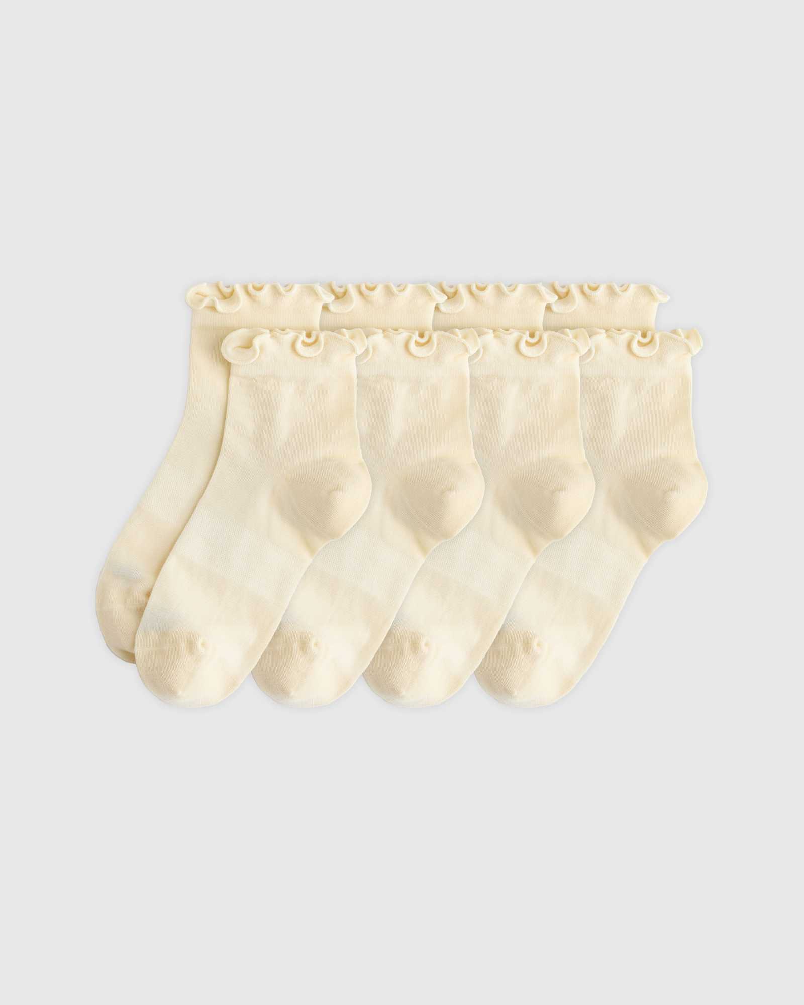 Cream Everyday Lightweight Cotton Ruffle Quarter Crew Sock (4-pack)