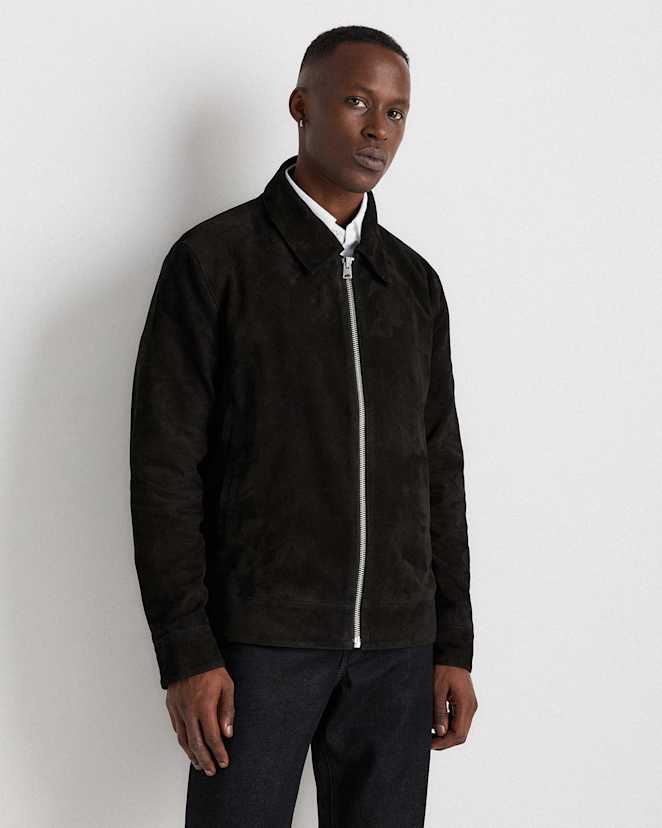 True Black Blouson Harrington en suède à 100 %