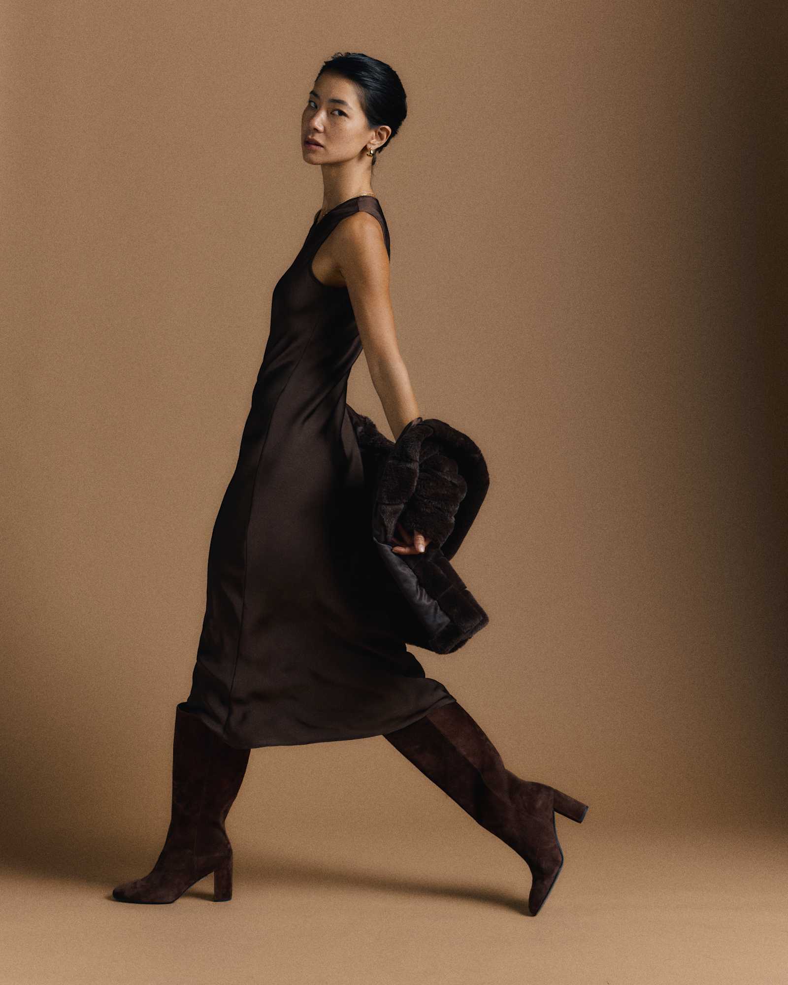 Hot Fudge Washable Stretch Silk Tank Midi Dress