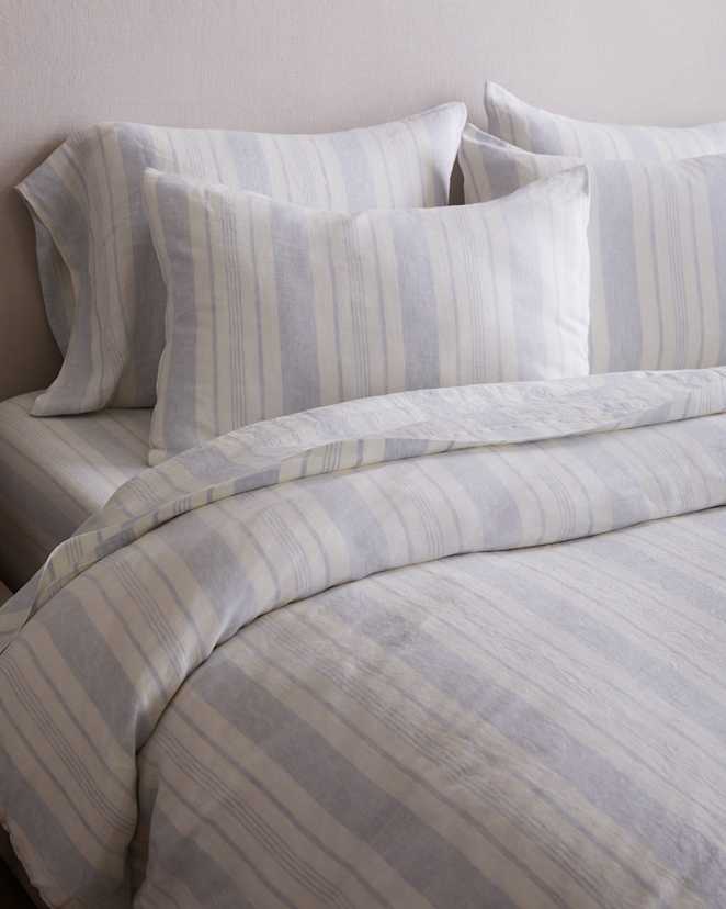 Ivory/Light Blue European Linen Modern Stripe Sham Set