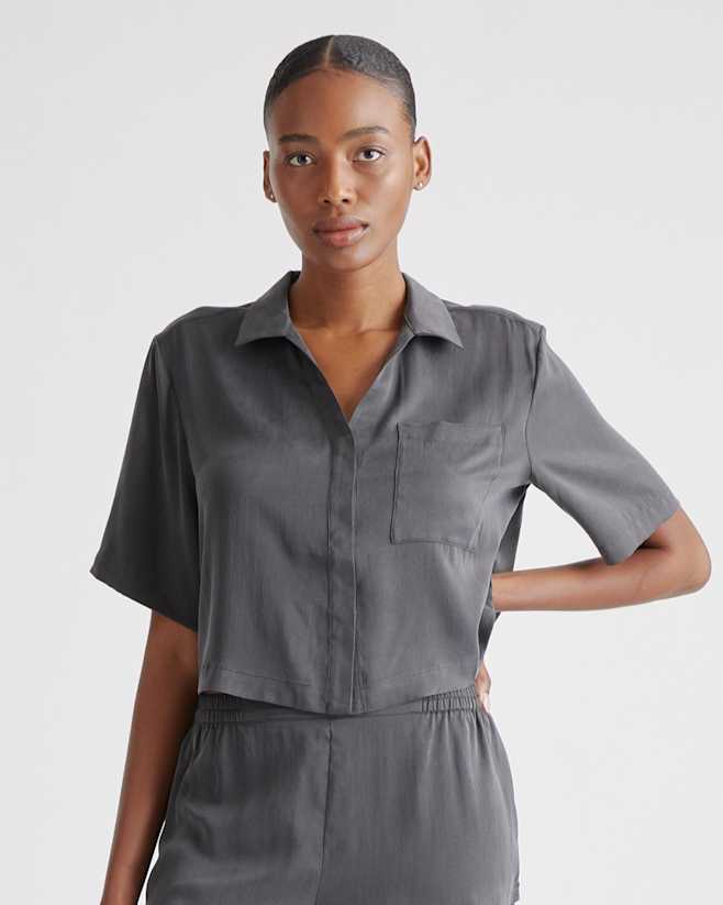 Charcoal 100% Washable Silk Pajama Button Up Top