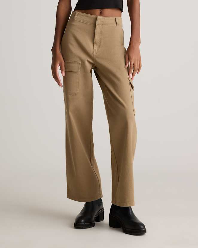 Light Khaki Organic Stretch Cotton Twill Cargo Pants