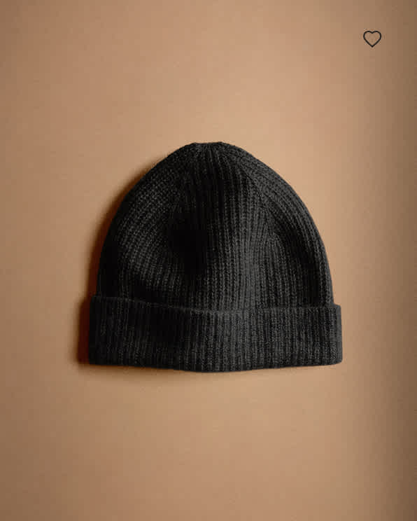 Black Mongolian Cashmere Ribbed Beanie