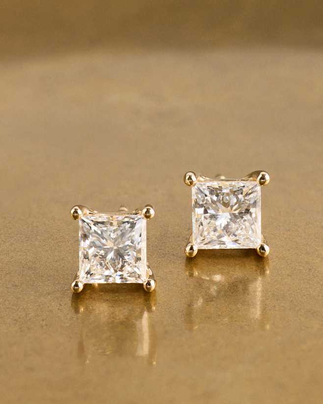 Yellow Gold 14K Gold Lab Grown Diamond Princess Solitaire Studs