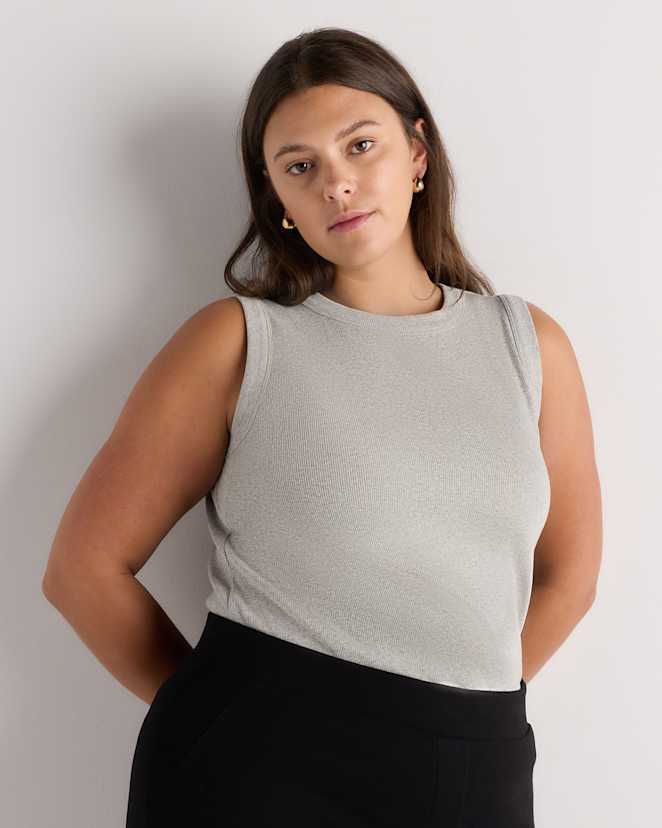 Heather Grey Women's Plus Size Organic Cotton Micro-Rib Cutaway Tank