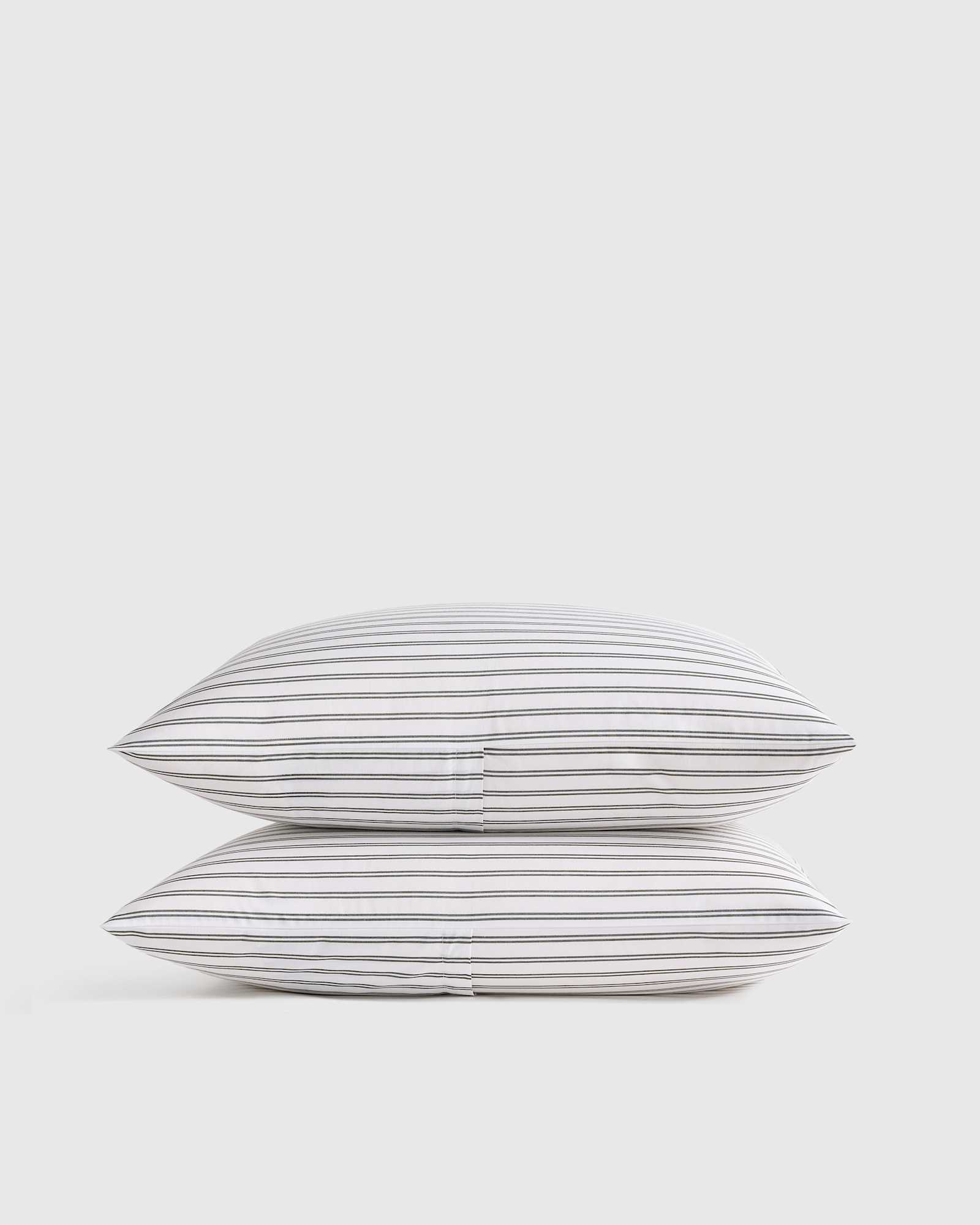 White/Pine Classic Organic Percale Double Stripe Sham Set