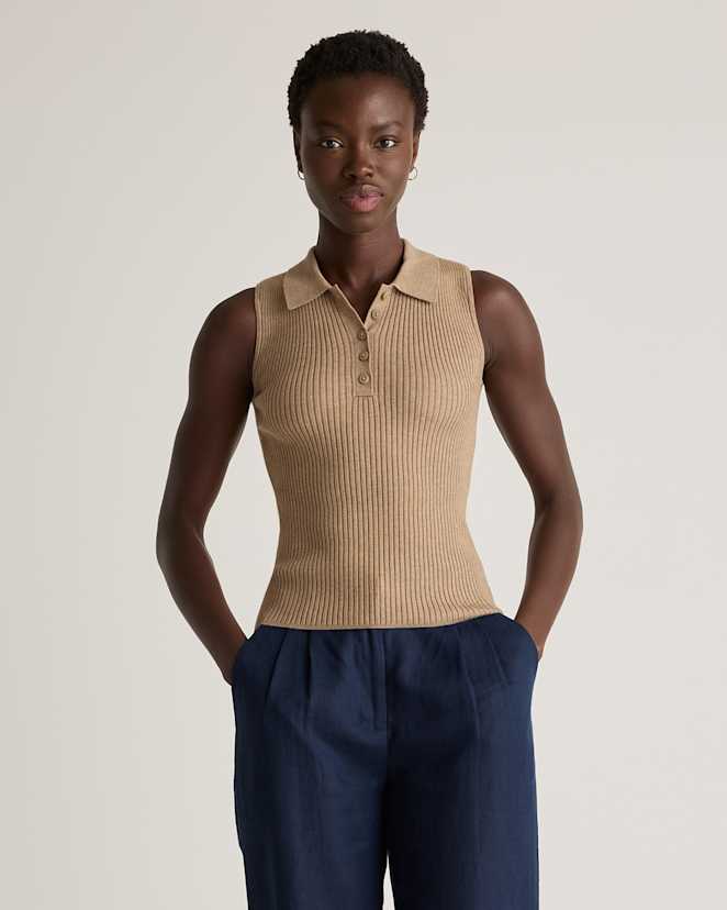 Warm Taupe Eco-Knit Polo Sweater Tank