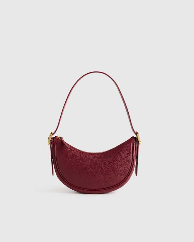 Garnet Red Italian Leather Mini Crescent Shoulder Bag