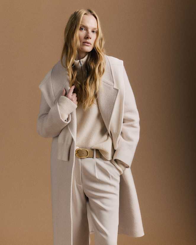 Heather Bone 100% Merino Wool Shawl Collar Long Coat