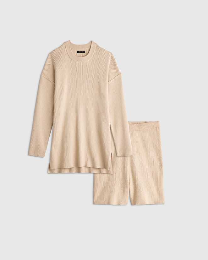 Heather Oatmeal Cotton Cashmere Modern Mama Short Set