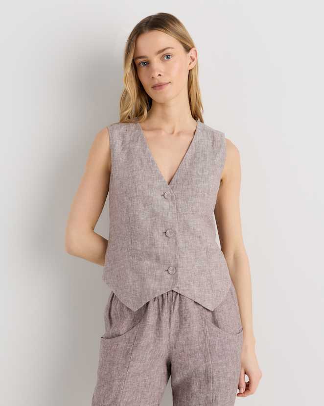 Taupe Brown Chambray 100% European Linen Vest