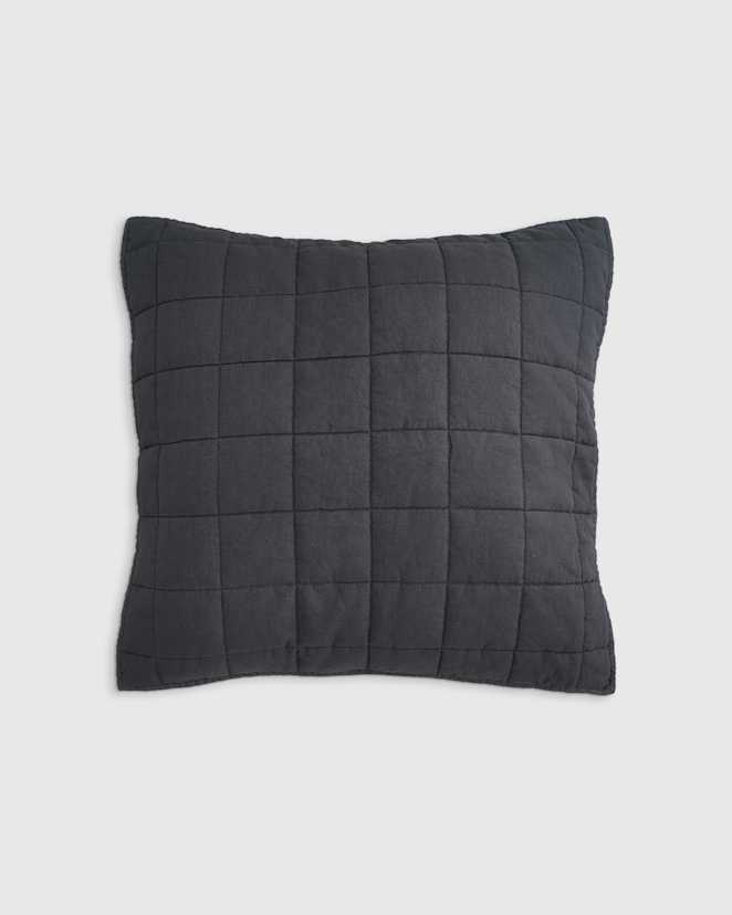 Charcoal European Linen Box Quilted Euro Sham